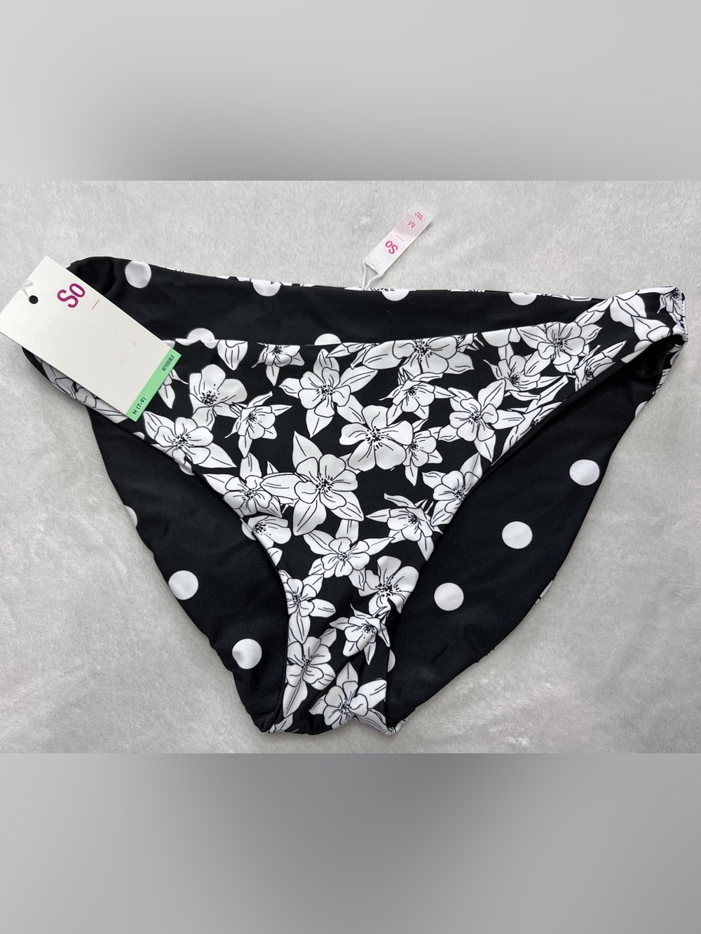 SO Black and White Reversible Floral & Polka Dot Hipster Bikini Bottom NWT